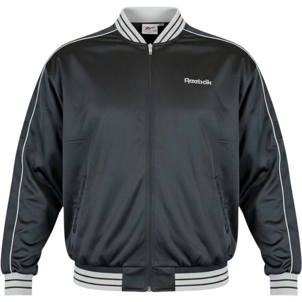 Vintage Reebok Track Jacket Mens XL Black White Full Zip Striped SP 65625